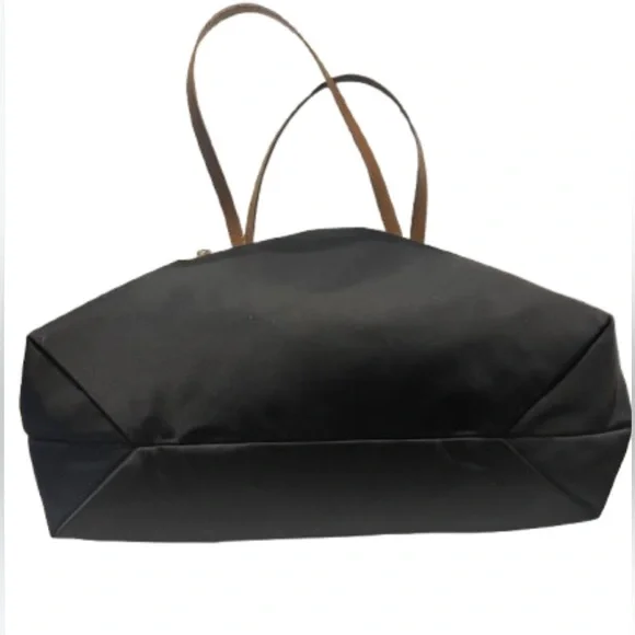 Michael Kors Kempton Black Nylon & Tan Leather Zip Top Tote Bag - Picture 3 of 12